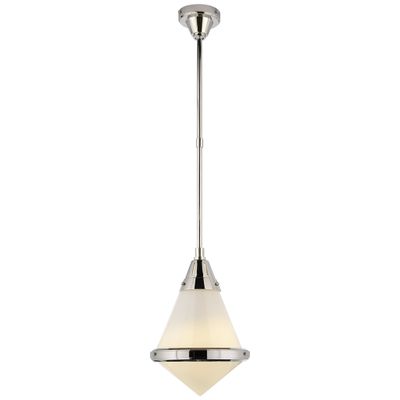 Thomas O'Brien Gale Small Pendant in Polished Nickel with White Glass Ceiling Light W11.5