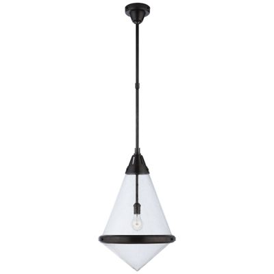 Thomas O'Brien Gale Large Pendant in Bronze with Seeded Glass Ceiling Light W15.5