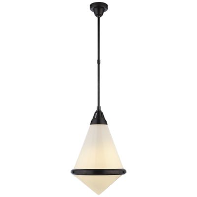 Thomas O'Brien Gale Large Pendant in Bronze with White Glass Ceiling Light W15.5
