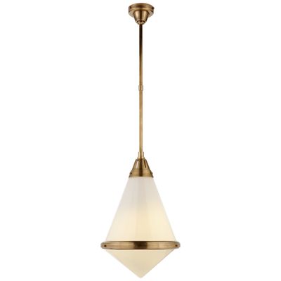 Thomas O'Brien Gale Large Pendant in Hand-Rubbed Antique Brass with White Glass Ceiling Light W15.5