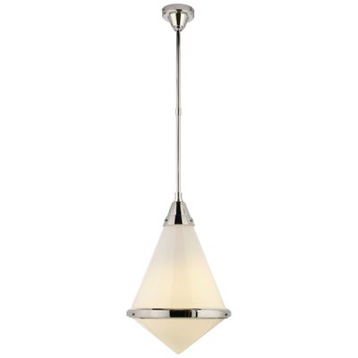 Thomas O'Brien Gale Large Pendant in Polished Nickel with White Glass Ceiling Light W15.5