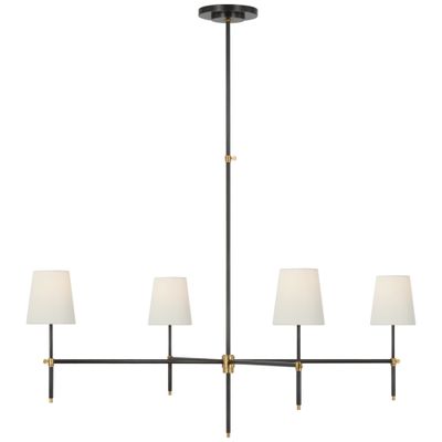 Thomas O'Brien Bryant Extra Large Chandelier in Bronze and Hand-Rubbed Antique Brass with Linen Shades Ceiling Light W48