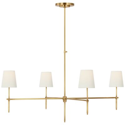 Thomas O'Brien Bryant Extra Large Chandelier in Hand-Rubbed Antique Brass with Linen Shades Ceiling Light W48
