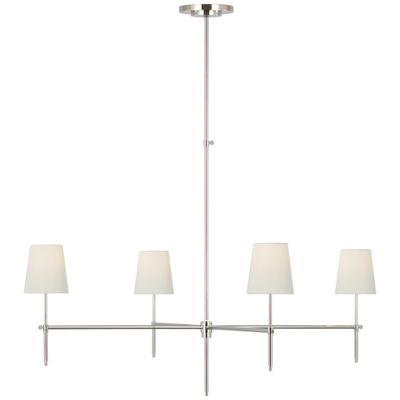 Thomas O'Brien Bryant Extra Large Chandelier in Polished Nickel with Linen Shades Ceiling Light W48