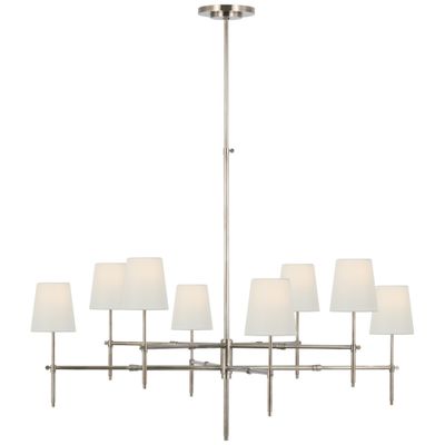 Thomas O'Brien Bryant Extra Large Two Tier Chandelier in Antique Nickel with Linen Shades Ceiling Light W48