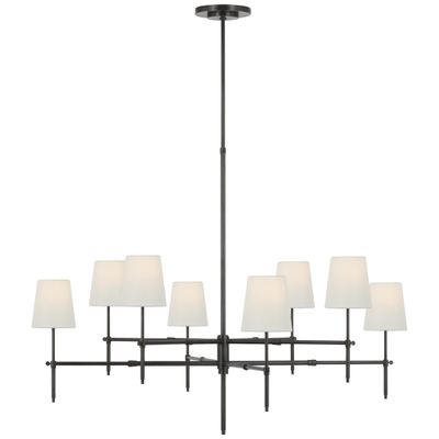 Thomas O'Brien Bryant Extra Large Two Tier Chandelier in Bronze with Linen Shades Ceiling Light W48