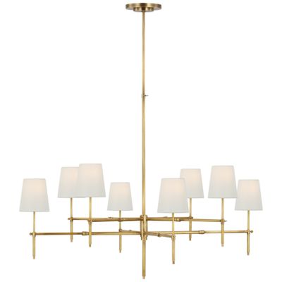 Thomas O'Brien Bryant Extra Large Two Tier Chandelier in Hand-Rubbed Antique Brass with Linen Shades Ceiling Light W48