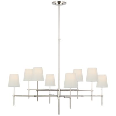 Thomas O'Brien Bryant Extra Large Two Tier Chandelier in Polished Nickel with Linen Shades Ceiling Light W48