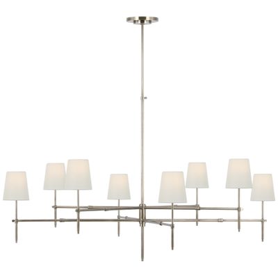 Thomas O'Brien Bryant Grande Two Tier Chandelier in Antique Nickel with Linen Shades Ceiling Light W60