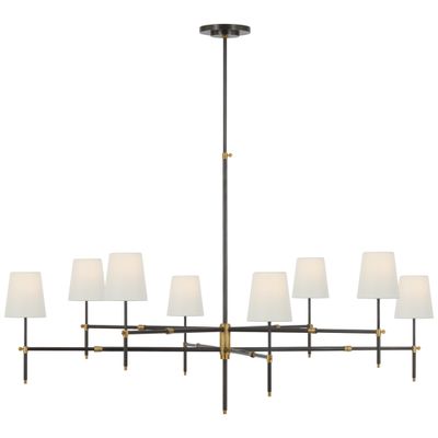 Thomas O'Brien Bryant Grande Two Tier Chandelier in Bronze and Hand-Rubbed Antique Brass with Linen Shades Ceiling Light W60