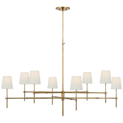 Thomas O'Brien Bryant Grande Two Tier Chandelier in Hand-Rubbed Antique Brass with Linen Shades Ceiling Light W60