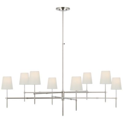 Thomas O'Brien Bryant Grande Two Tier Chandelier in Polished Nickel with Linen Shades Ceiling Light W60