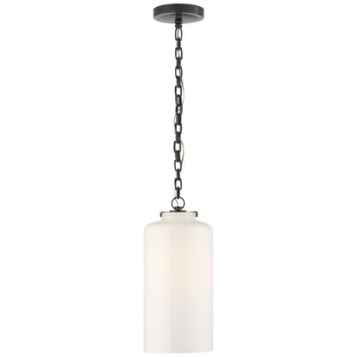 Thomas O'Brien Katie Cylinder Pendant in Bronze with White Glass Ceiling Light W7