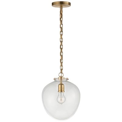 Thomas O'Brien Katie Acorn Pendant in Hand-Rubbed Antique Brass with Clear Glass Ceiling Light W10.5