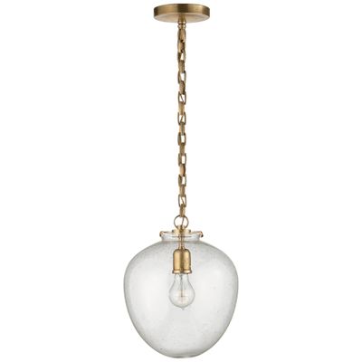 Thomas O'Brien Katie Acorn Pendant in Hand-Rubbed Antique Brass with Seeded Glass Ceiling Light W10.5