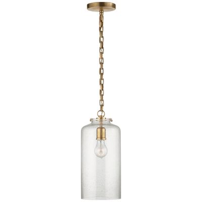 Thomas O'Brien Katie Cylinder Pendant in Hand-Rubbed Antique Brass with Seeded Glass Ceiling Light W7