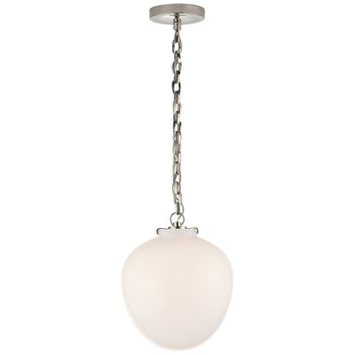 Thomas O'Brien Katie Acorn Pendant in Polished Nickel with White Glass Ceiling Light W10.5