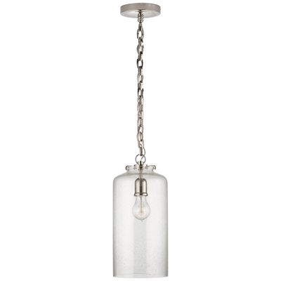 Thomas O'Brien Katie Cylinder Pendant in Polished Nickel with Seeded Glass Ceiling Light W7
