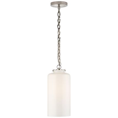 Thomas O'Brien Katie Cylinder Pendant in Polished Nickel with White Glass Ceiling Light W7