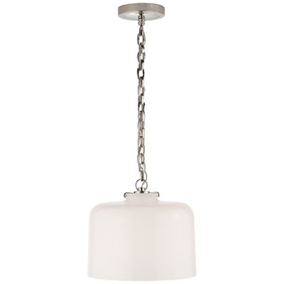 Thomas O'Brien Katie Dome Pendant in Polished Nickel with White Glass Ceiling Light W12
