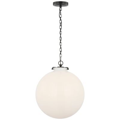 Thomas O'Brien Katie Large Globe Pendant in Bronze with White Glass Ceiling Light W16