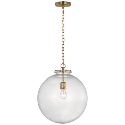 Thomas O'Brien Katie Large Globe Pendant in Hand-Rubbed Antique Brass with Clear Glass Ceiling Light W16