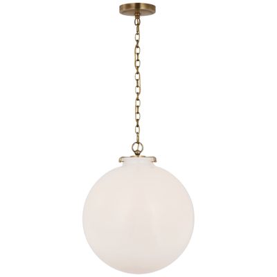 Thomas O'Brien Katie Large Globe Pendant in Hand-Rubbed Antique Brass with White Glass Ceiling Light W16