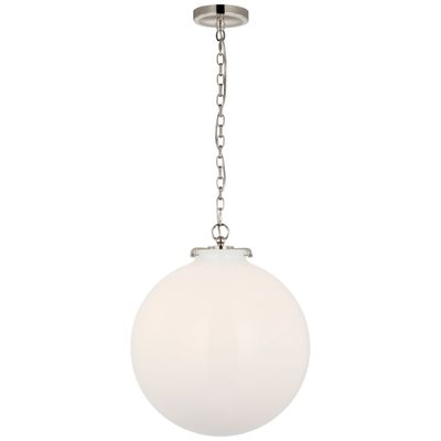 Thomas O'Brien Katie Large Globe Pendant in Polished Nickel with White Glass Ceiling Light W16