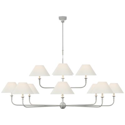 Thomas O'Brien Piaf Oversized Two Tier Chandelier in Plaster White with Linen Shades Ceiling Light W72