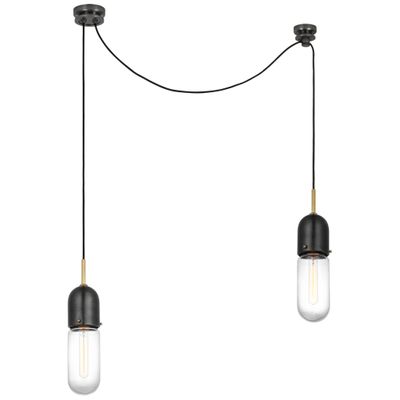 Thomas O'Brien Junio 2-Light Chandelier in Bronze and Brass with Clear Glass Ceiling Light W5.5