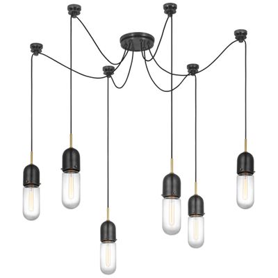 Thomas O'Brien Junio 6-Light Chandelier in Bronze and Brass with Clear Glass Ceiling Light W9.5