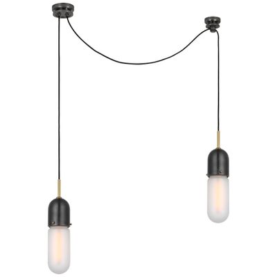 Thomas O'Brien Junio 2-Light Chandelier in Bronze and Brass with Frosted Glass Ceiling Light W5.5