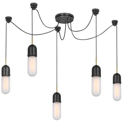 Thomas O'Brien Junio 5-Light Chandelier in Bronze and Brass with Frosted Glass Ceiling Light W9.25