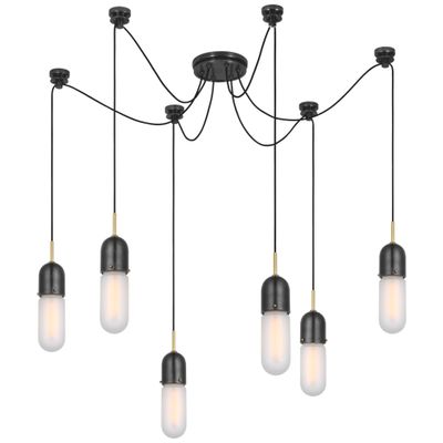 Thomas O'Brien Junio 6-Light Chandelier in Bronze and Brass with Frosted Glass Ceiling Light W9.5