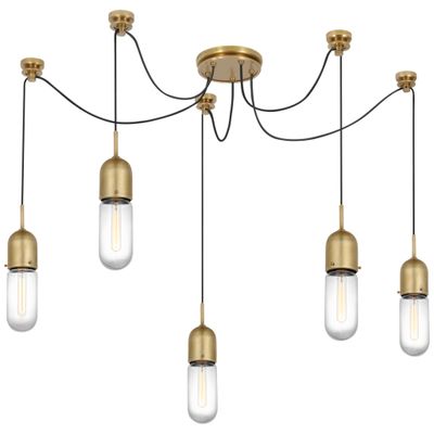 Thomas O'Brien Junio 5-Light Chandelier in Hand-Rubbed Antique Brass with Clear Glass Ceiling Light W9.25