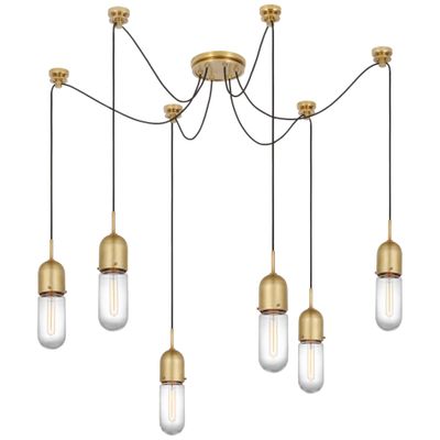 Thomas O'Brien Junio 6-Light Chandelier in Hand-Rubbed Antique Brass with Clear Glass Ceiling Light W9.5