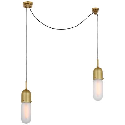 Thomas O'Brien Junio 2-Light Chandelier in Hand-Rubbed Antique Brass with Frosted Glass Ceiling Light W5.5