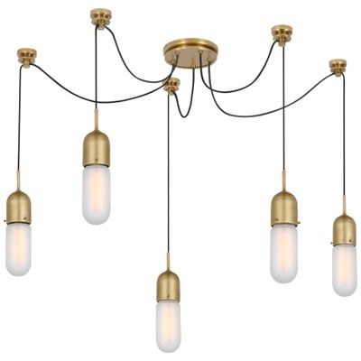 Thomas O'Brien Junio 5-Light Chandelier in Hand-Rubbed Antique Brass with Frosted Glass Ceiling Light W9.25