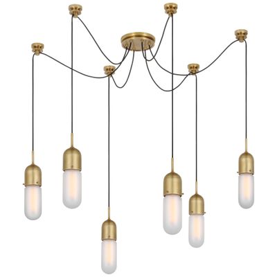 Thomas O'Brien Junio 6-Light Chandelier in Hand-Rubbed Antique Brass with Frosted Glass Ceiling Light W9.5