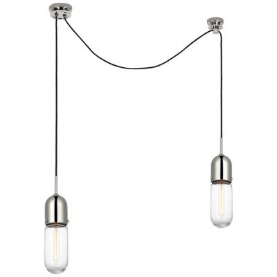 Thomas O'Brien Junio 2-Light Chandelier in Polished Nickel with Clear Glass Ceiling Light W5.5