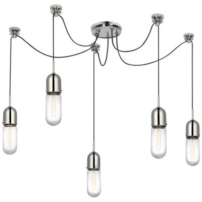 Thomas O'Brien Junio 5-Light Chandelier in Polished Nickel with Clear Glass Ceiling Light W9.25