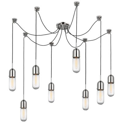 Thomas O'Brien Junio 8-Light Chandelier in Polished Nickel with Clear Glass Ceiling Light W9.5