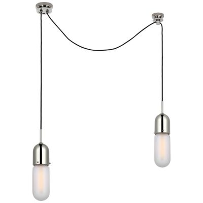Thomas O'Brien Junio 2-Light Chandelier in Polished Nickel with Frosted Glass Ceiling Light W5.5