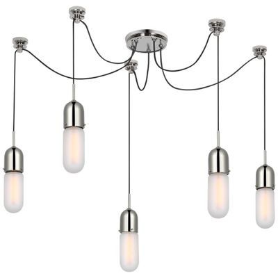 Thomas O'Brien Junio 5-Light Chandelier in Polished Nickel with Frosted Glass Ceiling Light W9.25