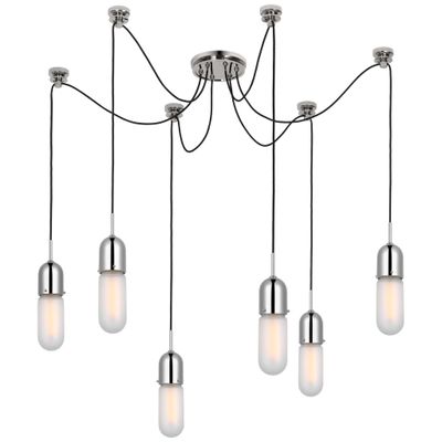 Thomas O'Brien Junio 6-Light Chandelier in Polished Nickel with Frosted Glass Ceiling Light W9.5