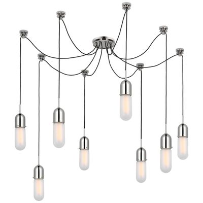 Thomas O'Brien Junio 8-Light Chandelier in Polished Nickel with Frosted Glass Ceiling Light W9.5