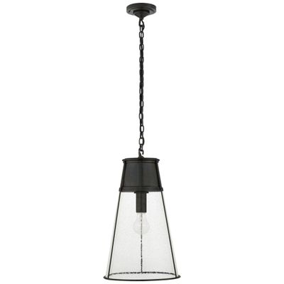 Thomas O'Brien Robinson Large Pendant in Bronze with Seeded Glass Ceiling Light W11.75