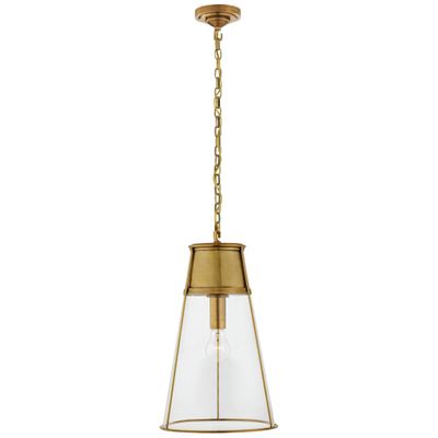 Thomas O'Brien Robinson Large Pendant in Hand-Rubbed Antique Brass with Clear Glass Ceiling Light W11.75
