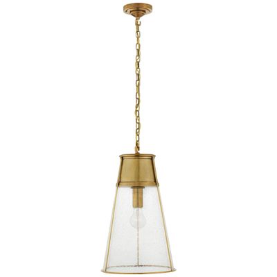 Thomas O'Brien Robinson Large Pendant in Hand-Rubbed Antique Brass with Seeded Glass Ceiling Light W11.75