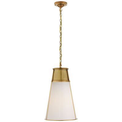 Thomas O'Brien Robinson Large Pendant in Hand-Rubbed Antique Brass with White Glass Ceiling Light W11.75